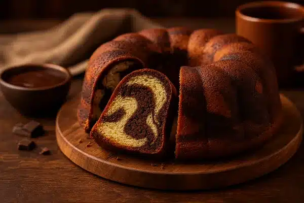 bolo mármore de chocolate e baunilha