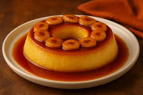 pudim de banana caramelada