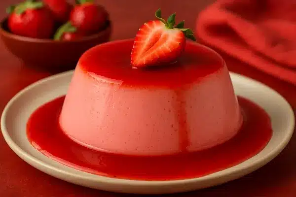 pudim de morango com calda
