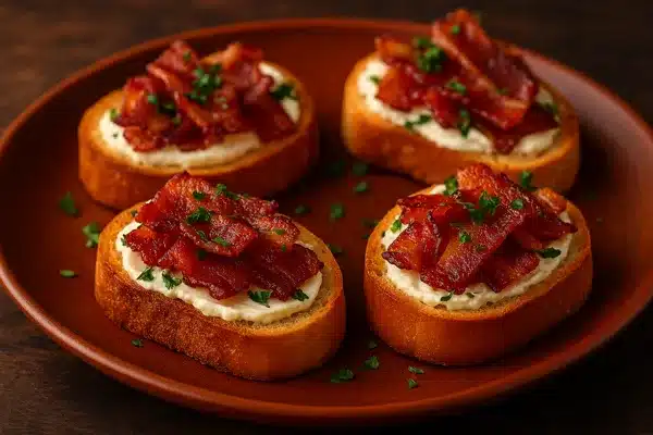 Entradinhas de bacon com torradas