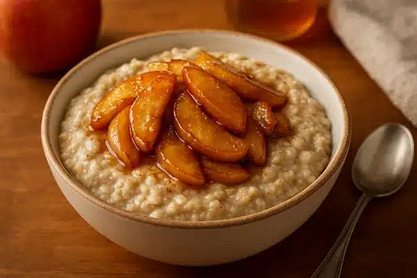 mingau de aveia com maçã caramelizada