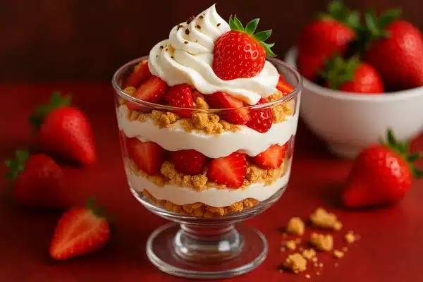 Taça de Morango com Chantilly e Bolacha